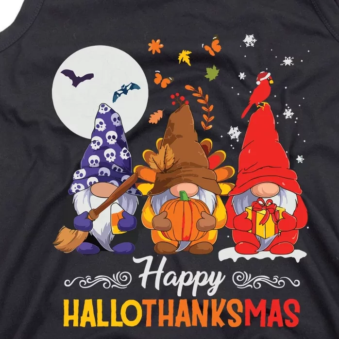 Halloween Thanksgiving Christmas Happy Hallothanksmas Gnomes Tank Top