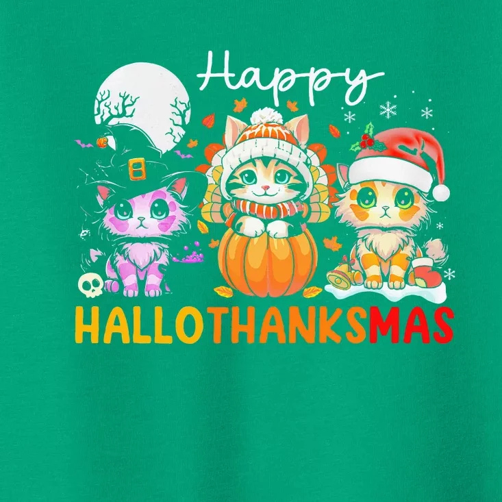 Halloween Thanksgiving Christmas Happy Hallothanksmas Cats Toddler T-Shirt