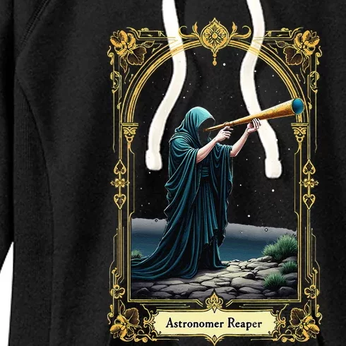 Halloween Tarot Card Skeleton Telescope Astronomer Reaper Women's Fleece Hoodie