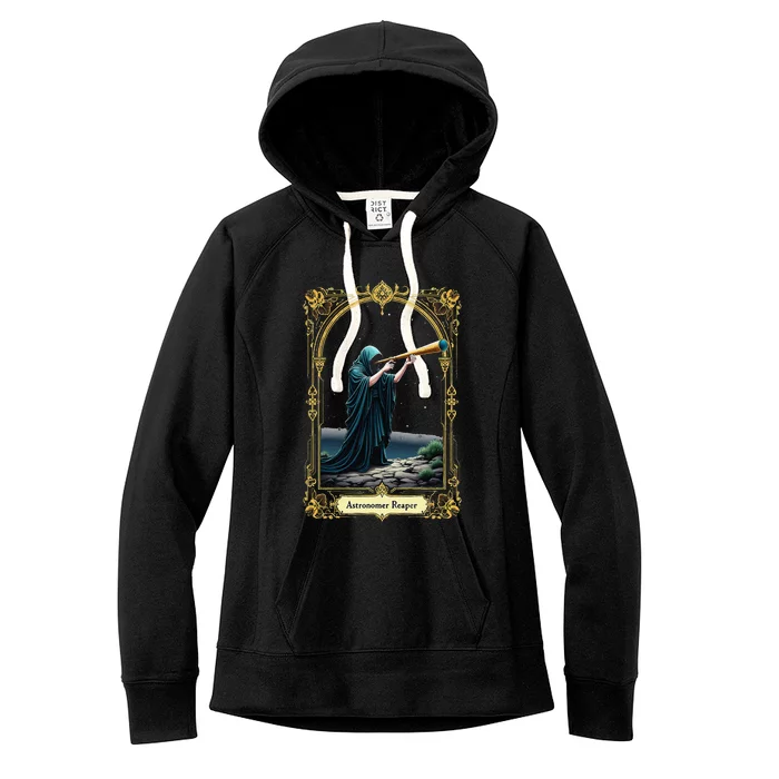 Halloween Tarot Card Skeleton Telescope Astronomer Reaper Women's Fleece Hoodie