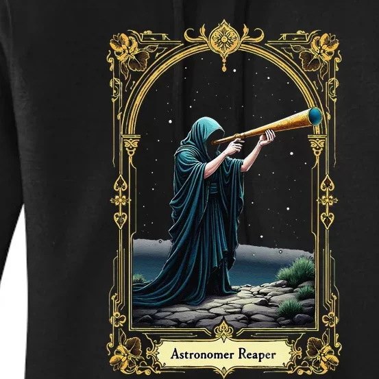 Halloween Tarot Card Skeleton Telescope Astronomer Reaper Women's Pullover Hoodie