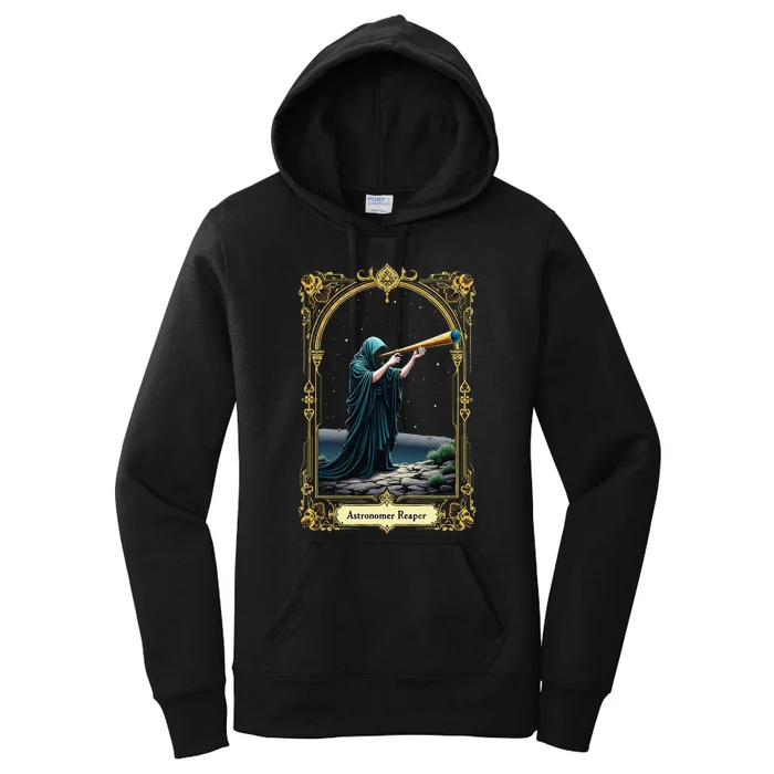 Halloween Tarot Card Skeleton Telescope Astronomer Reaper Women's Pullover Hoodie