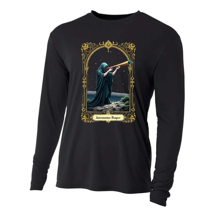 Halloween Tarot Card Skeleton Telescope Astronomer Reaper Cooling Performance Long Sleeve Crew