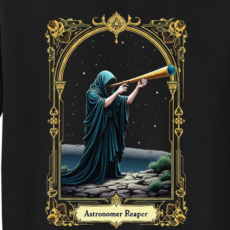 Halloween Tarot Card Skeleton Telescope Astronomer Reaper Tall Sweatshirt