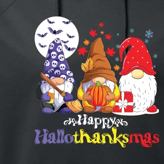 Halloween Thanksgiving Christmas Happy Hallothanksmas Gnomes Performance Fleece Hoodie