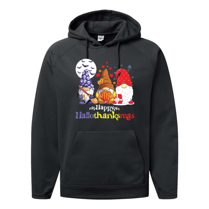 Halloween Thanksgiving Christmas Happy Hallothanksmas Gnomes Performance Fleece Hoodie