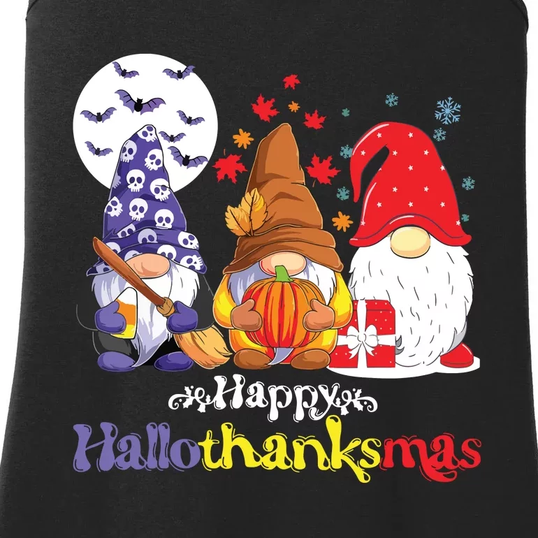 Halloween Thanksgiving Christmas Happy Hallothanksmas Gnomes Ladies Essential Tank