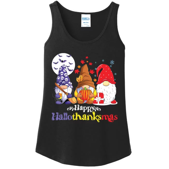 Halloween Thanksgiving Christmas Happy Hallothanksmas Gnomes Ladies Essential Tank