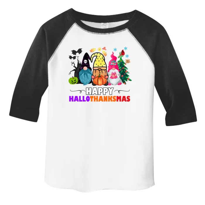 Halloween Thanksgiving Christmas Happy Hallothanksmas Gift Toddler Fine Jersey T-Shirt