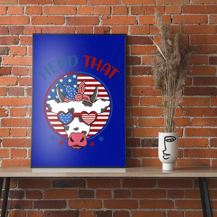 Herd That Cow Patriotic Moo Red White Blue Usa Farmer 4th Gift Poster