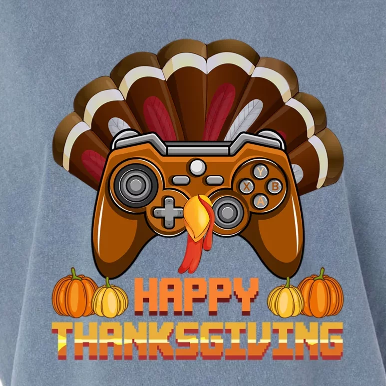 Happy Thanksgaming Cute Video Game Controller Thanksgiving Gift Garment-Dyed Women's Muscle Tee