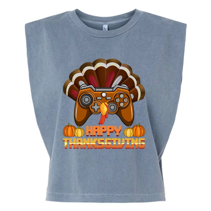 Happy Thanksgaming Cute Video Game Controller Thanksgiving Gift Garment-Dyed Women's Muscle Tee