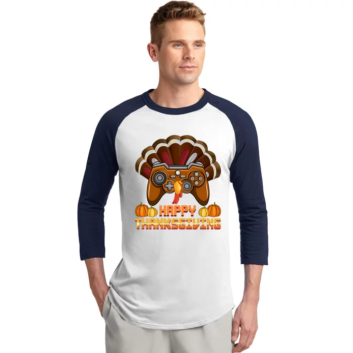 Happy Thanksgaming Cute Video Game Controller Thanksgiving Gift Baseball Sleeve Shirt