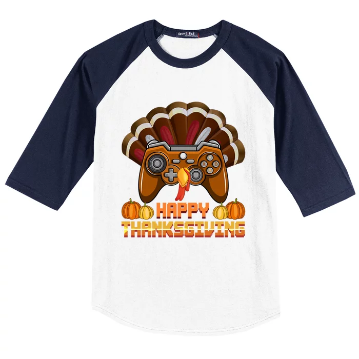 Happy Thanksgaming Cute Video Game Controller Thanksgiving Gift Baseball Sleeve Shirt