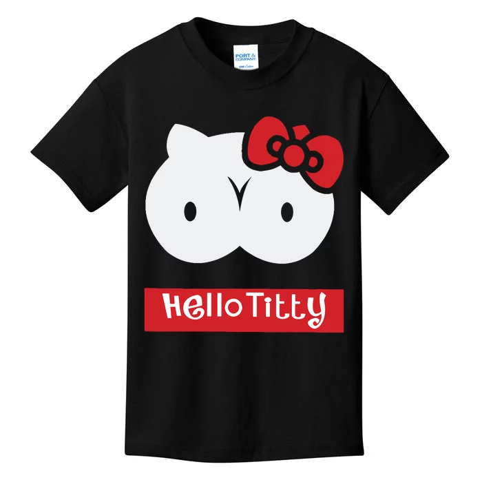 Hello Titty Cute Cat Boobs Butts Funny Meme Funny Mother’s Day Kids T-Shirt