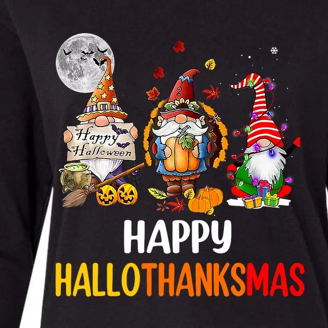 Halloween Thanksgiving Christmas Happy Hallothanksmas Gnomes Womens Cotton Relaxed Long Sleeve T-Shirt