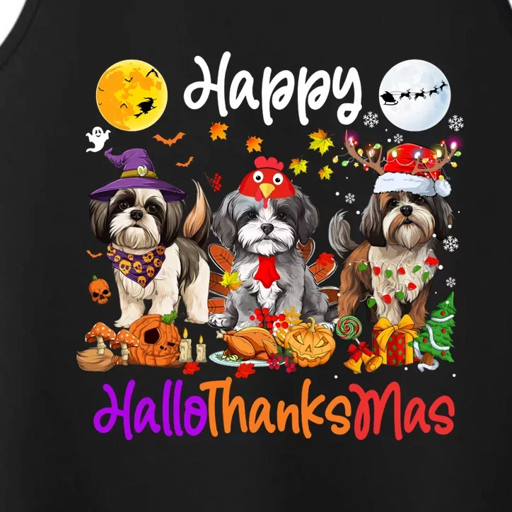 Halloween Thanksgiving Christmas Shih Tzu Dog Hallothanksmas Performance Tank