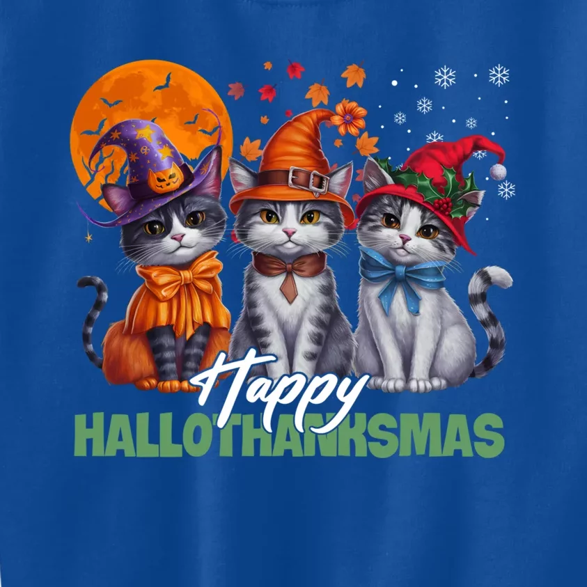 Halloween Thanksgiving Christmas Happy Hallothanksmas Cats Gifts Kids Sweatshirt