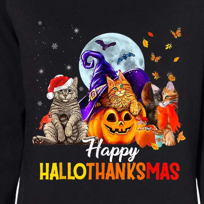 Happy Thanksgiving Cat Happy Hallothanksmas Cute Cats Funny Womens California Wash Sweatshirt