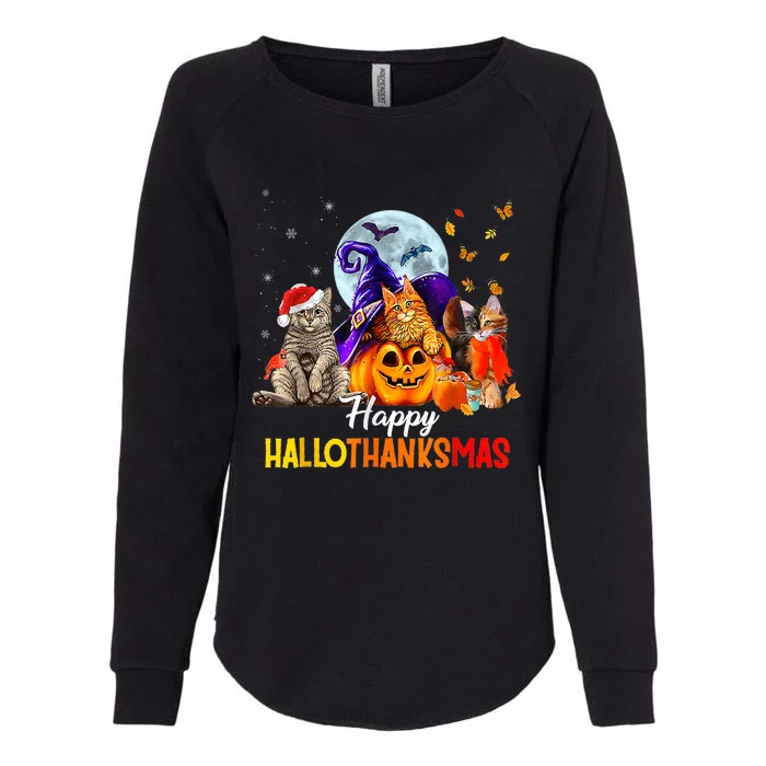 Happy Thanksgiving Cat Happy Hallothanksmas Cute Cats Funny Womens California Wash Sweatshirt