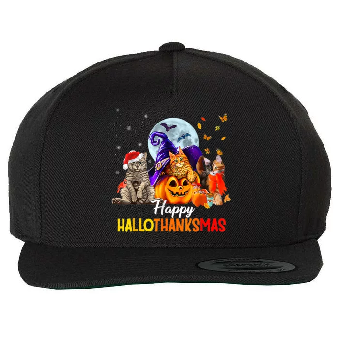 Happy Thanksgiving Cat Happy Hallothanksmas Cute Cats Funny Wool Snapback Cap