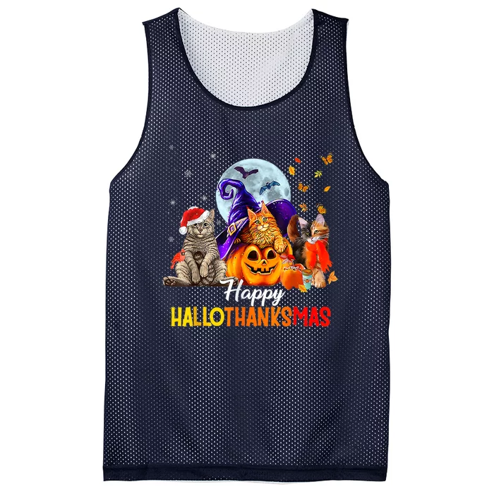 Happy Thanksgiving Cat Happy Hallothanksmas Cute Cats Funny Mesh Reversible Basketball Jersey Tank