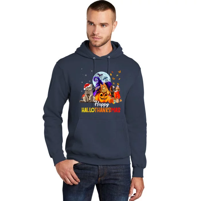 Happy Thanksgiving Cat Happy Hallothanksmas Cute Cats Funny Tall Hoodie