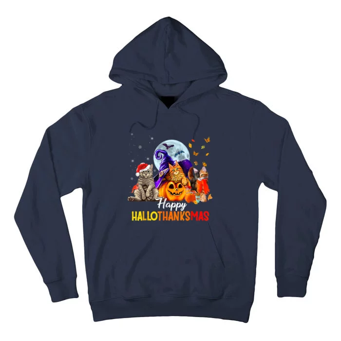 Happy Thanksgiving Cat Happy Hallothanksmas Cute Cats Funny Tall Hoodie