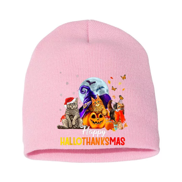 Happy Thanksgiving Cat Happy Hallothanksmas Cute Cats Funny Short Acrylic Beanie