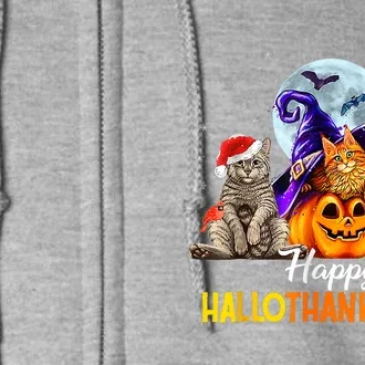 Happy Thanksgiving Cat Happy Hallothanksmas Cute Cats Funny Full Zip Hoodie