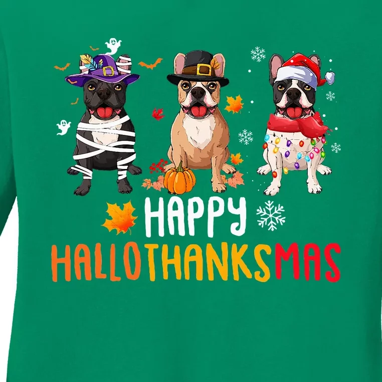 Halloween Thanksgiving Christmas Funny French Bulldog Dogs Ladies Long Sleeve Shirt