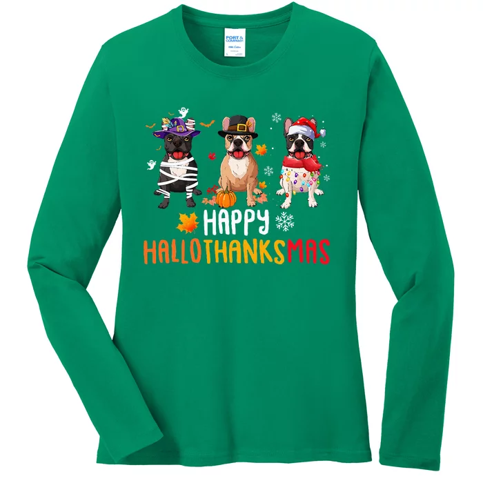 Halloween Thanksgiving Christmas Funny French Bulldog Dogs Ladies Long Sleeve Shirt