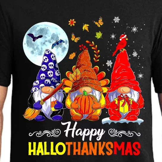 Halloween Thanksgiving Christmas Happy Hallothanksmas Gnomes Pajama Set