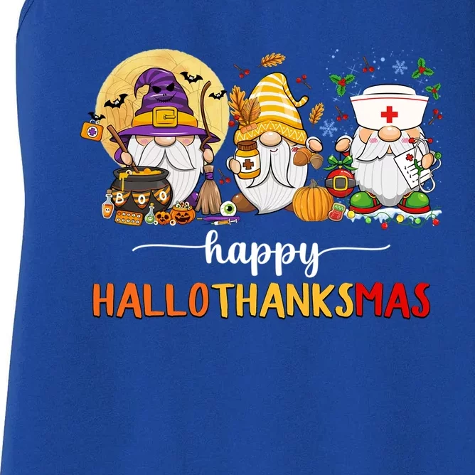 Halloween Thanksgiving Christmas Gnome Nurse Hallothanksmas Cute Gift Women's Racerback Tank