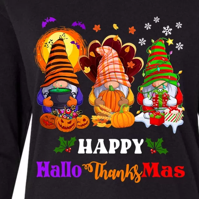 Halloween Thanksgiving Christmas Happy HalloThanksMas Gnomes Long Sleeve Womens Cotton Relaxed Long Sleeve T-Shirt