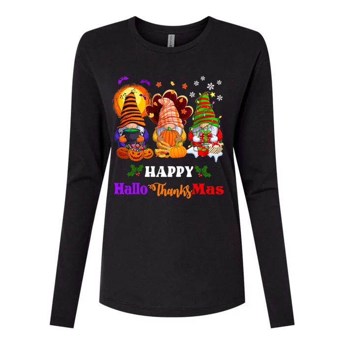 Halloween Thanksgiving Christmas Happy HalloThanksMas Gnomes Long Sleeve Womens Cotton Relaxed Long Sleeve T-Shirt