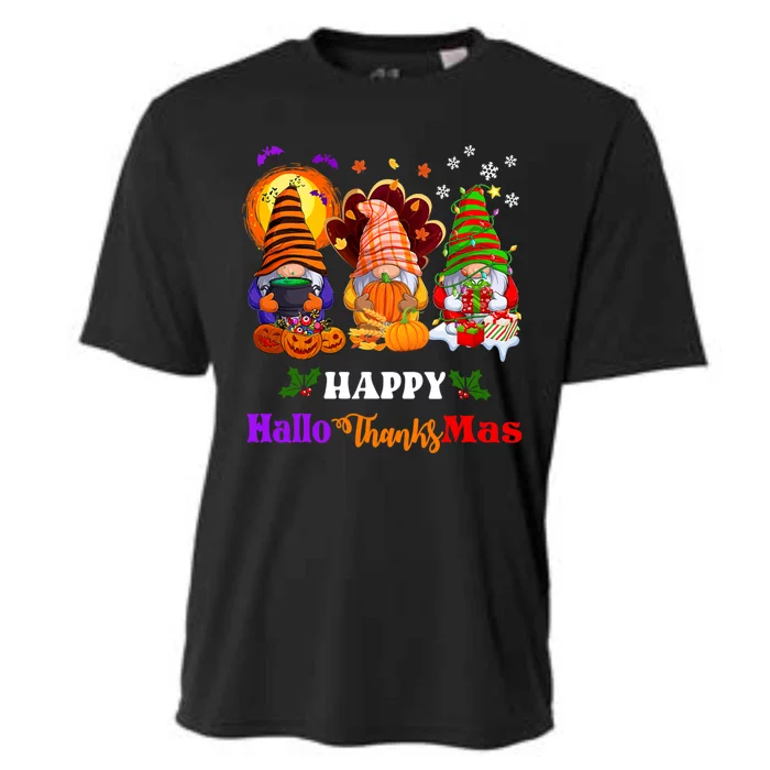 Halloween Thanksgiving Christmas Happy HalloThanksMas Gnomes Long Sleeve Cooling Performance Crew T-Shirt