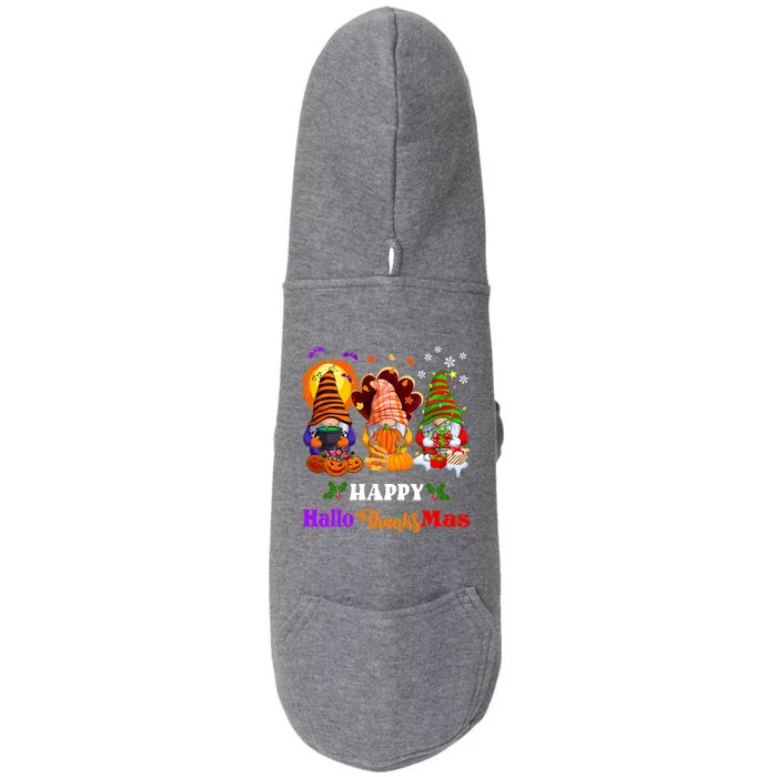 Halloween Thanksgiving Christmas Happy HalloThanksMas Gnomes Long Sleeve Doggie 3-End Fleece Hoodie