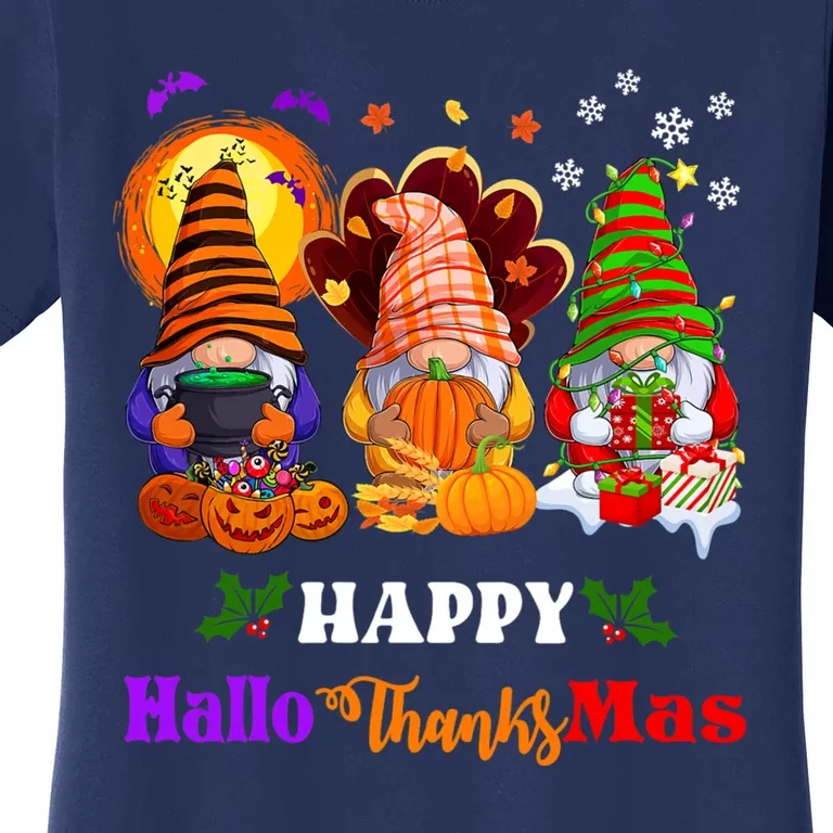 Halloween Thanksgiving Christmas Happy HalloThanksMas Gnomes Long Sleeve Women's T-Shirt