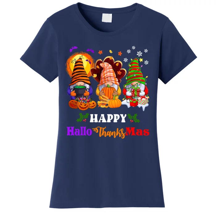 Halloween Thanksgiving Christmas Happy HalloThanksMas Gnomes Long Sleeve Women's T-Shirt