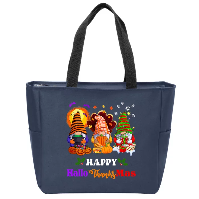 Halloween Thanksgiving Christmas Happy HalloThanksMas Gnomes Long Sleeve Zip Tote Bag