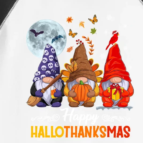 Halloween Thanksgiving Christmas Happy Hallothanksmas Gnomes Great Gift Toddler Fine Jersey T-Shirt