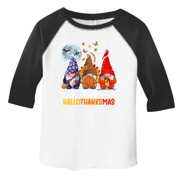 Halloween Thanksgiving Christmas Happy Hallothanksmas Gnomes Great Gift Toddler Fine Jersey T-Shirt