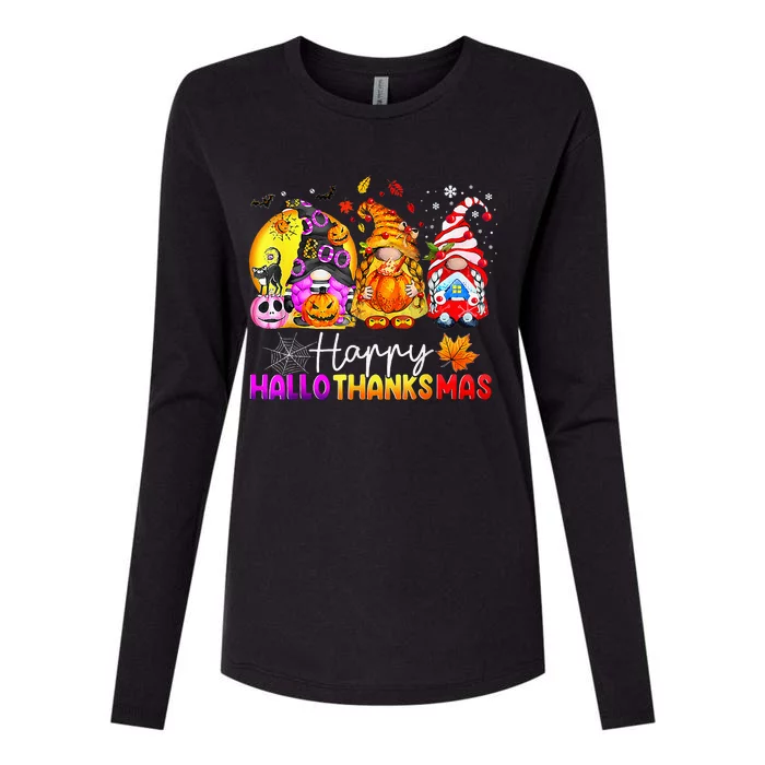 Halloween Thanksgiving Christmas Happy Hallothanksmas Gnomes Premium Womens Cotton Relaxed Long Sleeve T-Shirt