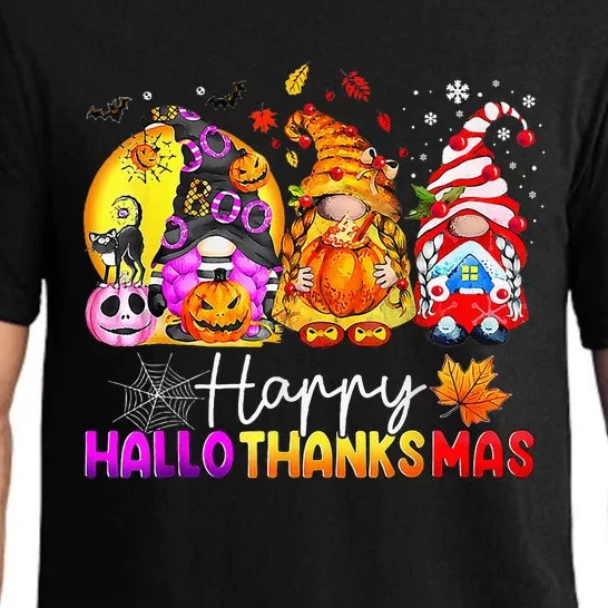 Halloween Thanksgiving Christmas Happy Hallothanksmas Gnomes Premium Pajama Set