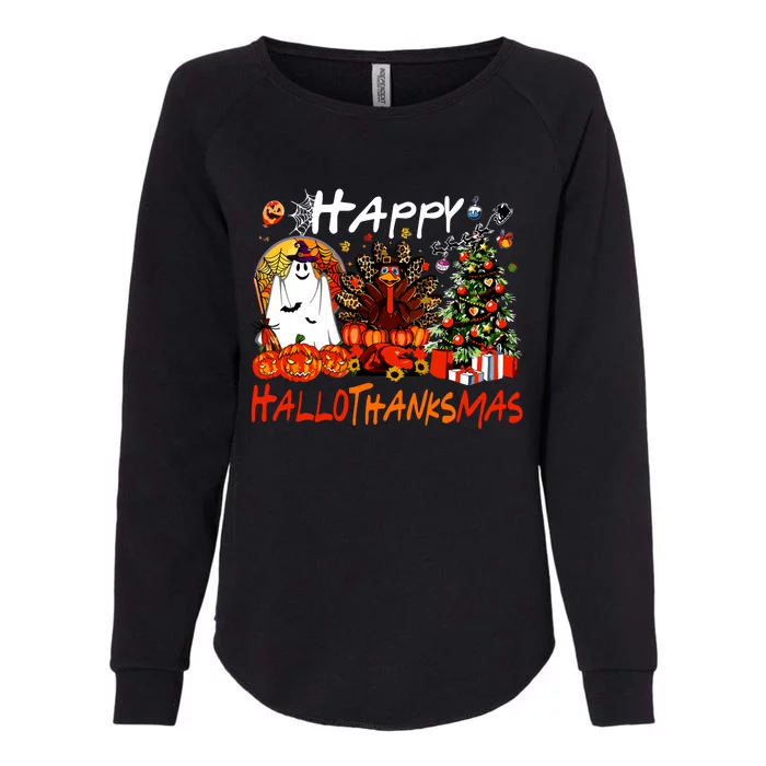 Halloween Thanksgiving Christmas Turkey Happy Hallothanksmas Womens California Wash Sweatshirt