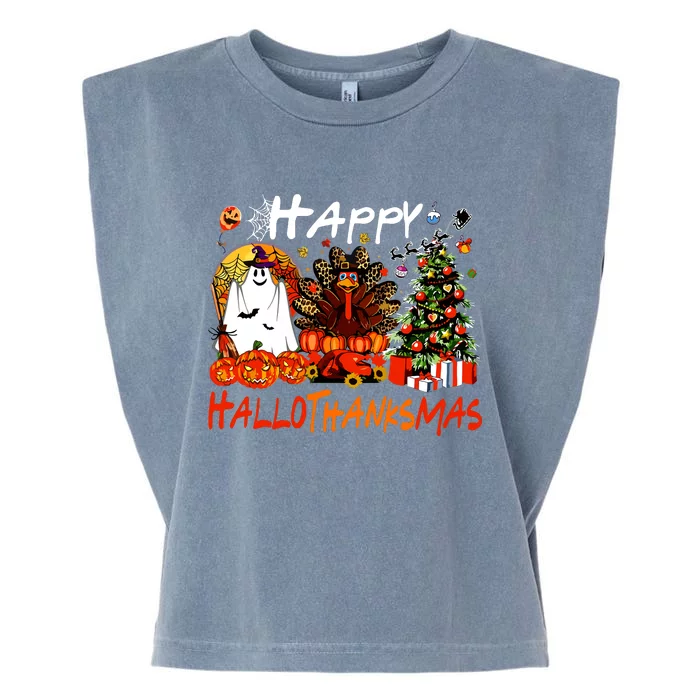 Halloween Thanksgiving Christmas Turkey Happy Hallothanksmas Garment-Dyed Women's Muscle Tee