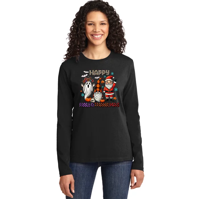 Halloween Thanksgiving Christmas Hallothanksmas Ladies Long Sleeve Shirt