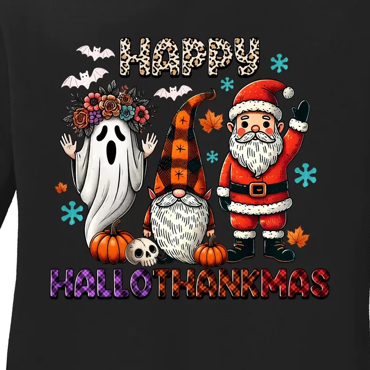 Halloween Thanksgiving Christmas Hallothanksmas Ladies Long Sleeve Shirt