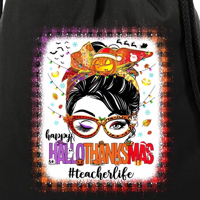 Halloween Thanksgiving Christmas Teacher Life Drawstring Bag